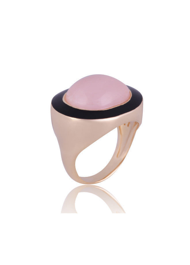 RING - GOLD PLATED - PINK QUARTZ STONE