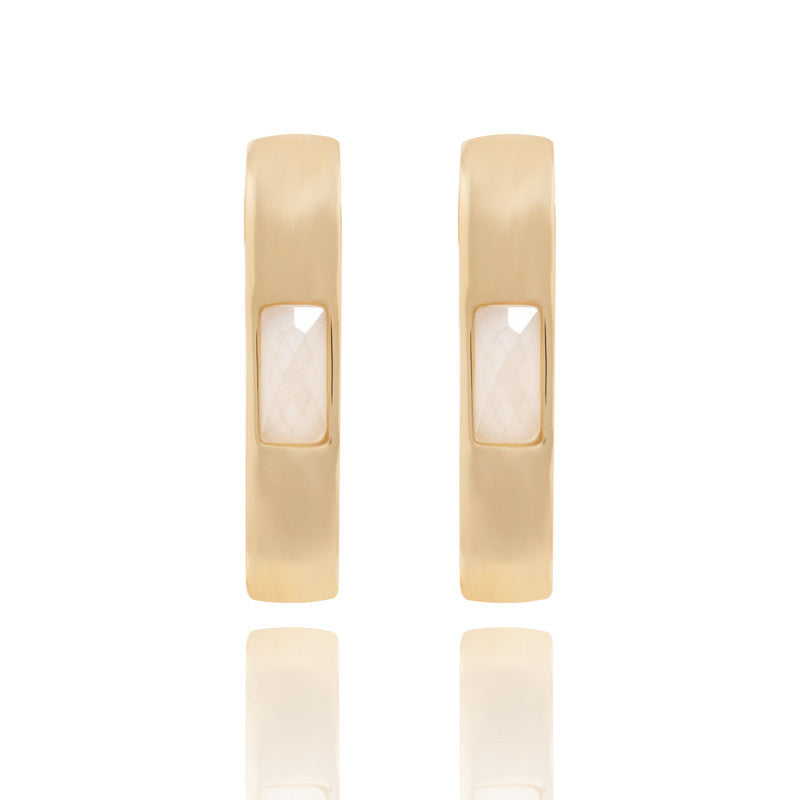 CHRYSLER CHROME EARRING - MILKY QUARTZ HOOP