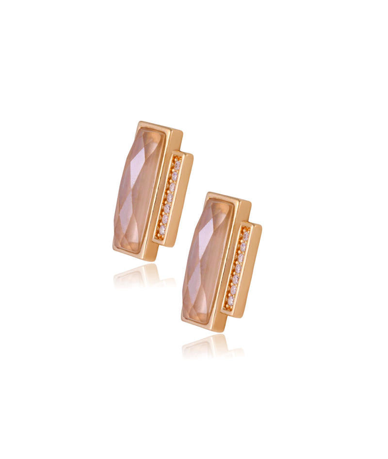 MILKY QUARTZ RECTANGULAR EARRING - GOLD PLATED