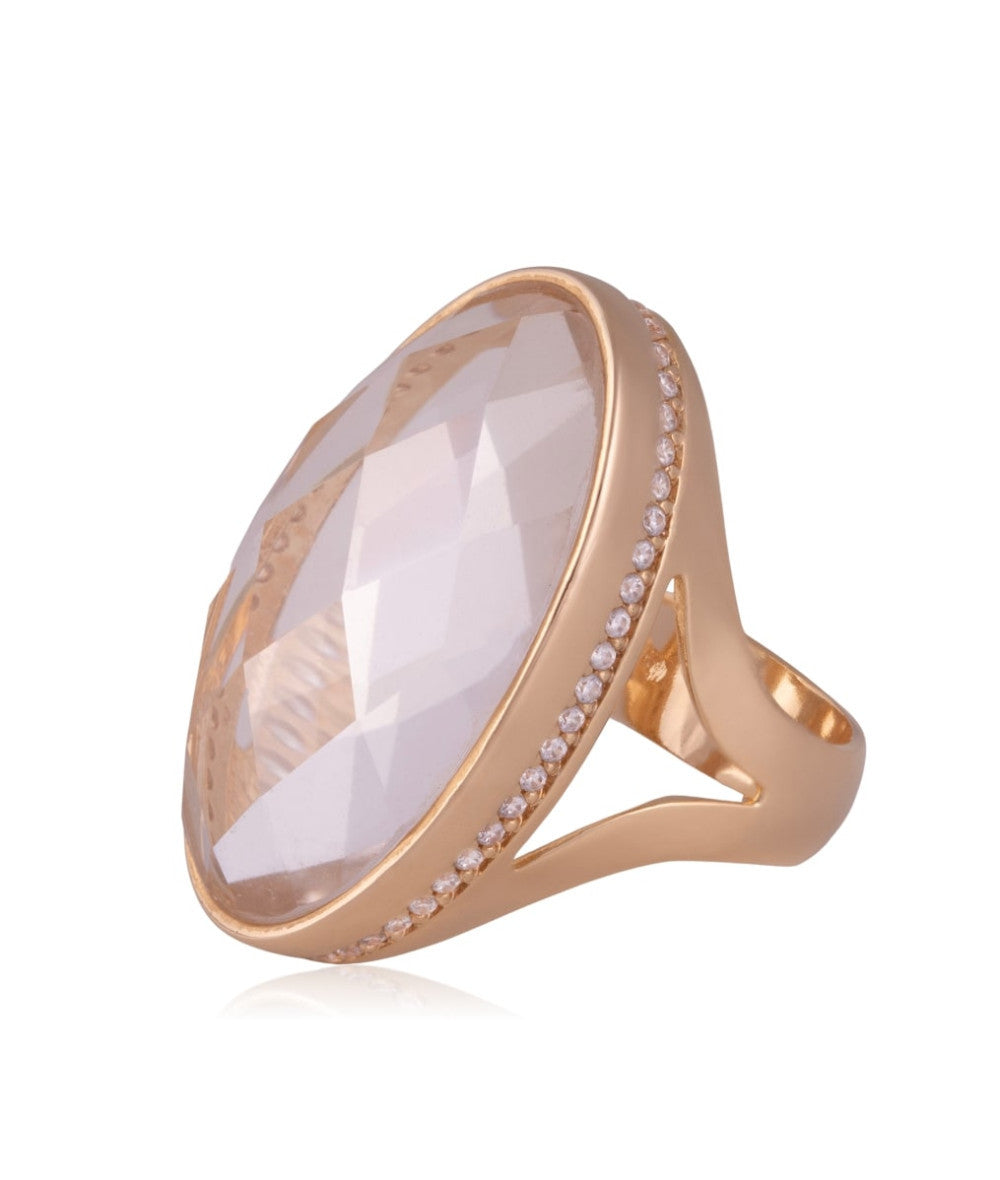 RING - GOLD PLATED - ROCK CRYSTAL STONE