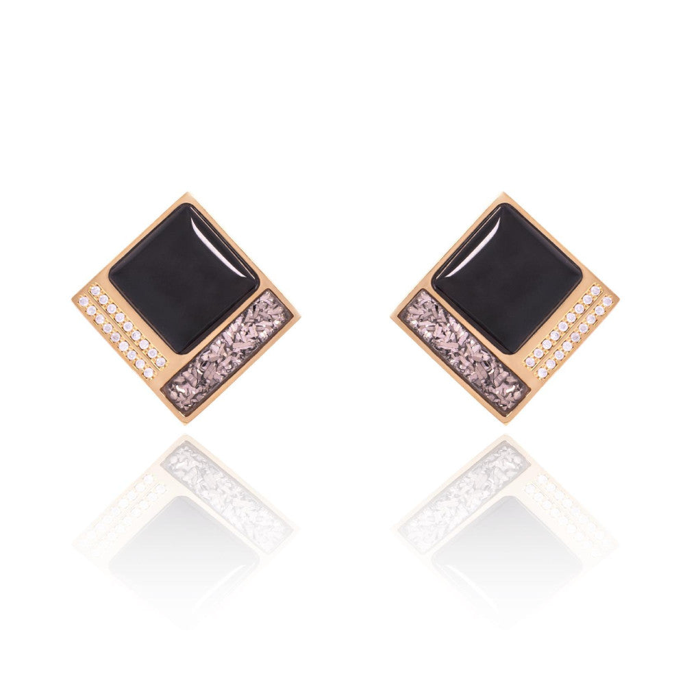 NOELLE'S DREAM EARRING - PLATINUM DRUSE AND BLACK OBSIDIAN