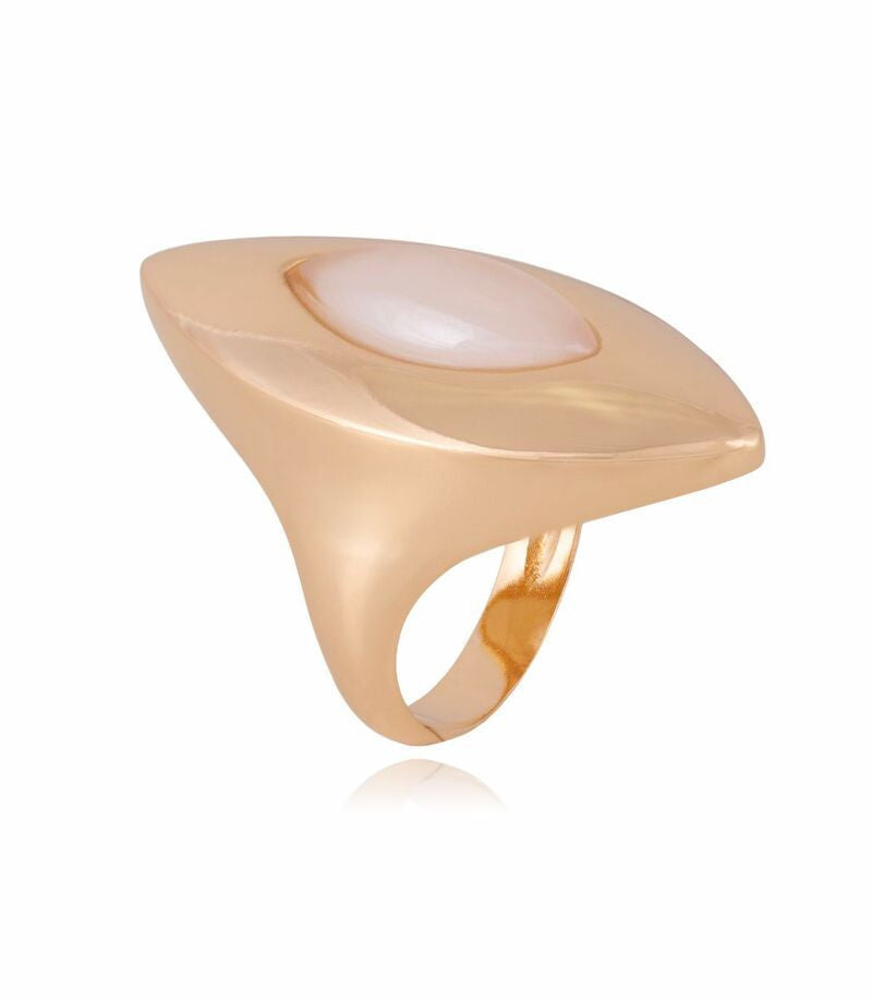 RING - GOLD PLATED - MILKY QUARTZ PER