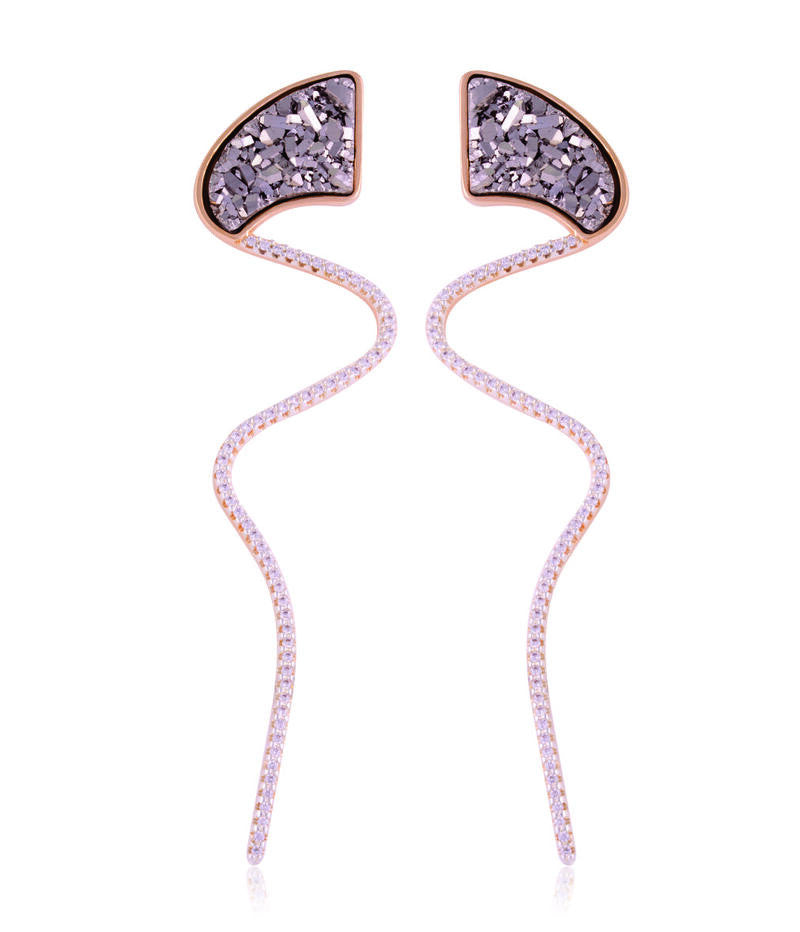 DRUSA TITANIUM - SNAKE EARRING WITH ZIRCONIA TAIL - GOLD PLATED