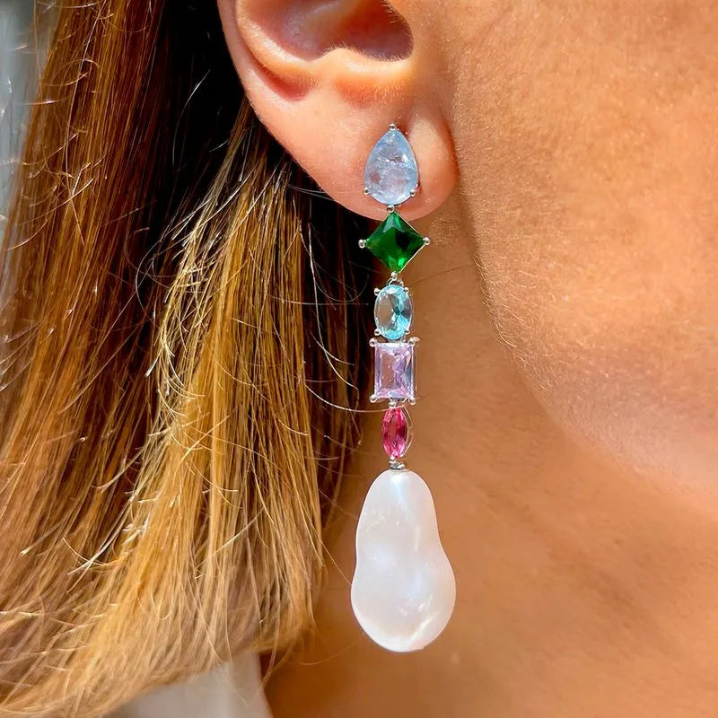 TOURMALINE, EMERALD AND PEARL MICHELLE EARRING