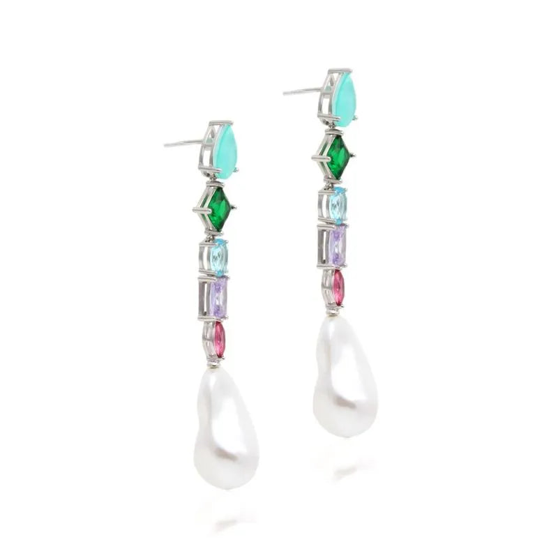 TOURMALINE, EMERALD AND PEARL MICHELLE EARRING