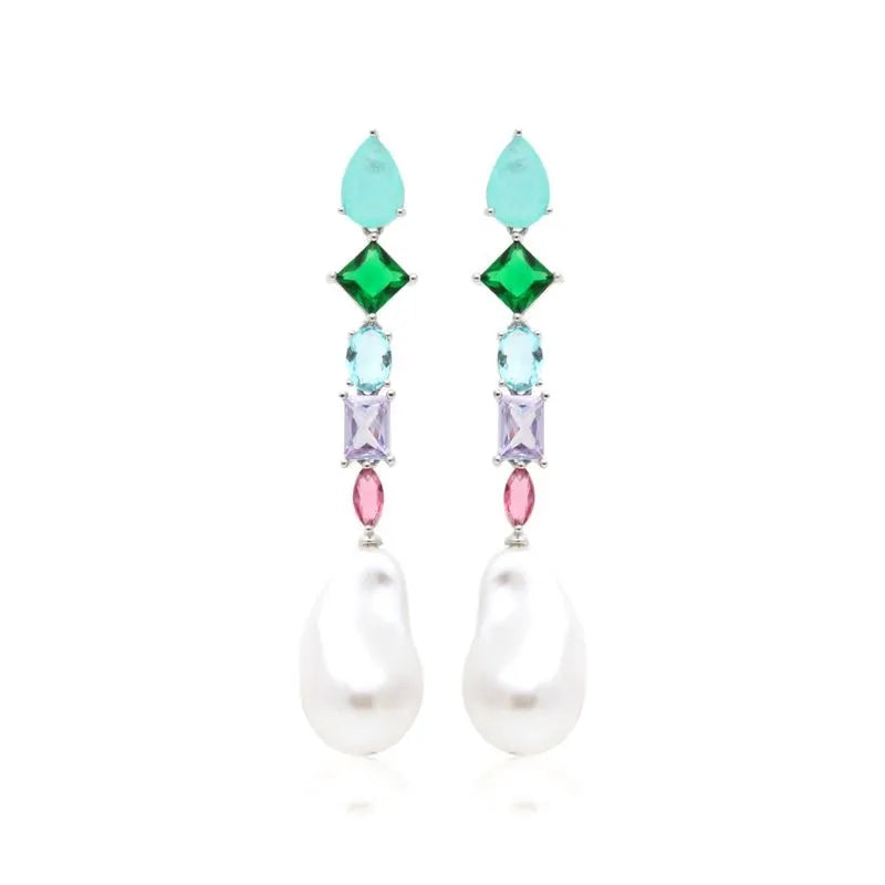 TOURMALINE, EMERALD AND PEARL MICHELLE EARRING