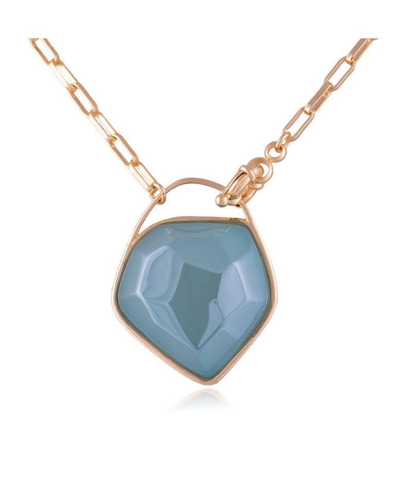 NECKLACE - GOLD PLATED - PEARLIZED SKY BLUE AGATE