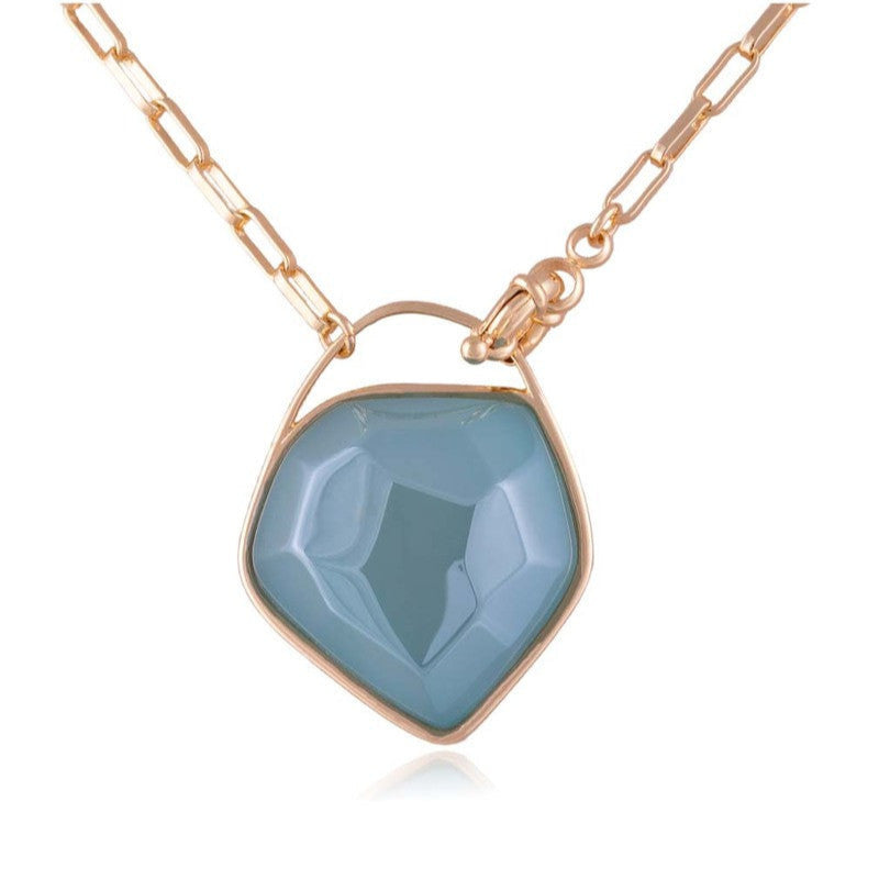 NECKLACE - GOLD PLATED - PEARLIZED SKY BLUE AGATE