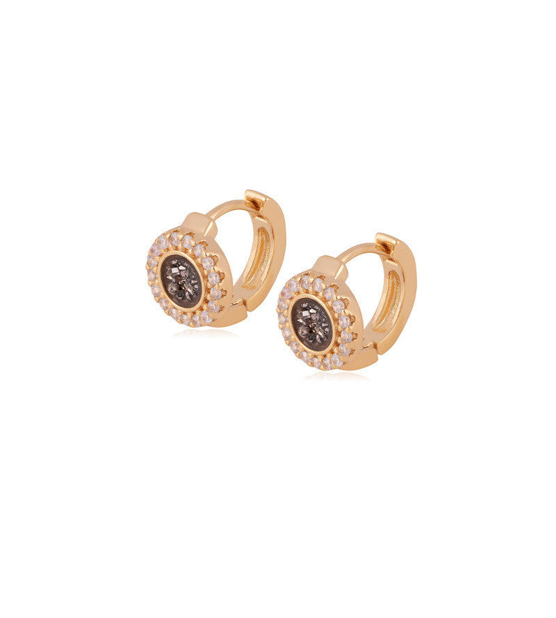 PLATINUM DRUZY STONE WITH ZIRCONIAS EARRING - GOLD PLATED