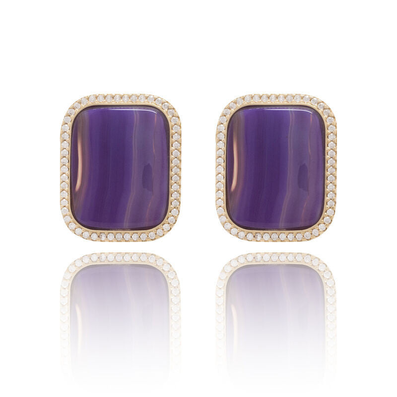 PURPLE AGATE - SQUARE EARRING WITH ZIRCONIA - GOLD PLATED