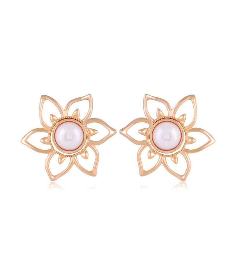 PEARLIZED PORCELAIN STONE FLORAL EARRING - GOLD PLATED