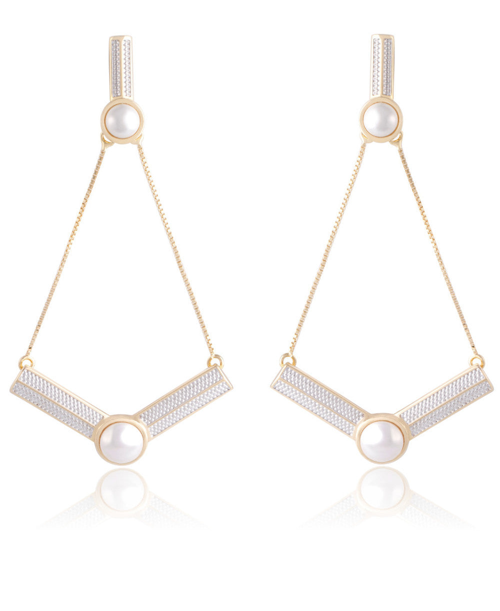 PEARL AND PEARLIZED MILKY QUARTZ EARRINGS - GOLD PLATED OR BLACK METALLIC