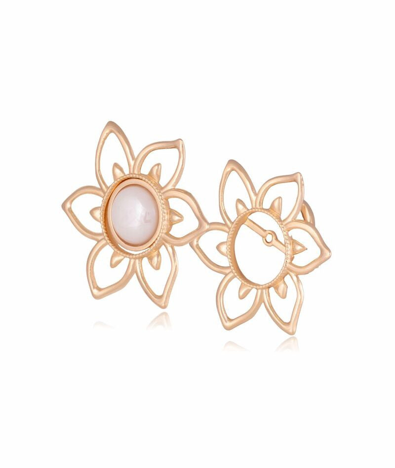 PEARLIZED PORCELAIN STONE FLORAL EARRING - GOLD PLATED