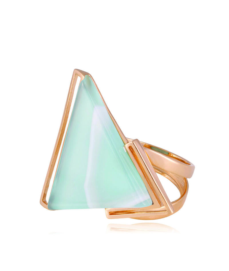 RING - GOLD PLATED - SKY BLUE AGATE STRIPED