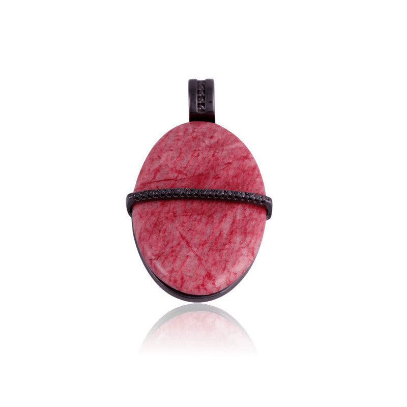 RED FELDSPAR STONE PENDANT - BLACK RHODIUM