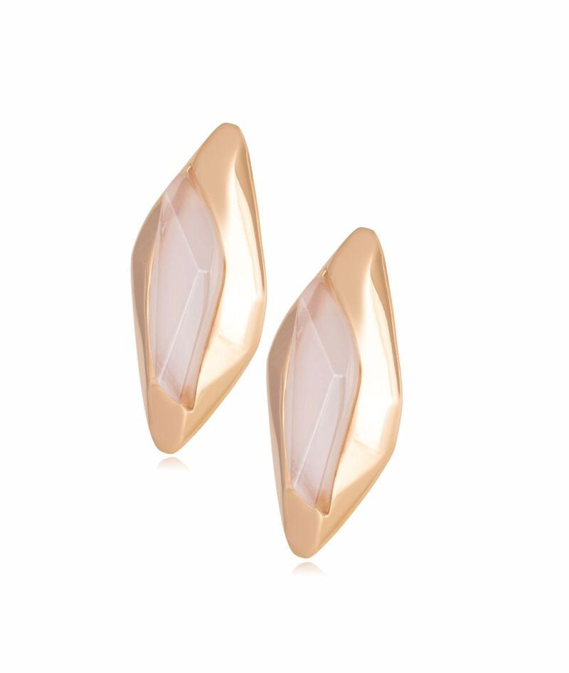 MILKY QUARTZ LEAF-SHAPED EARRING - GOLD PLATED