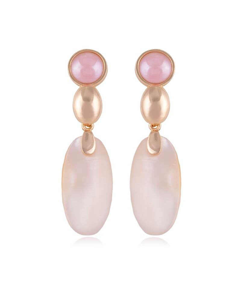 PINK AGATE AND MOTHER OF PEARL EARRING - 18K GOLD PLATED