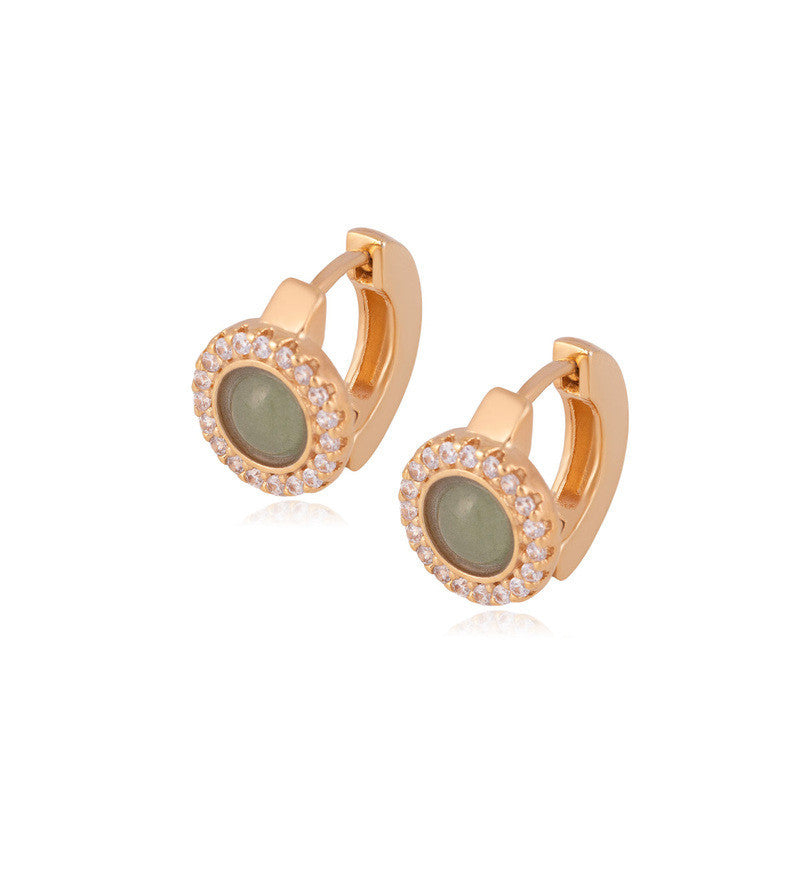 GREEN QUARTZ EARRING WITH ZIRCONIA - GOLD PLATED