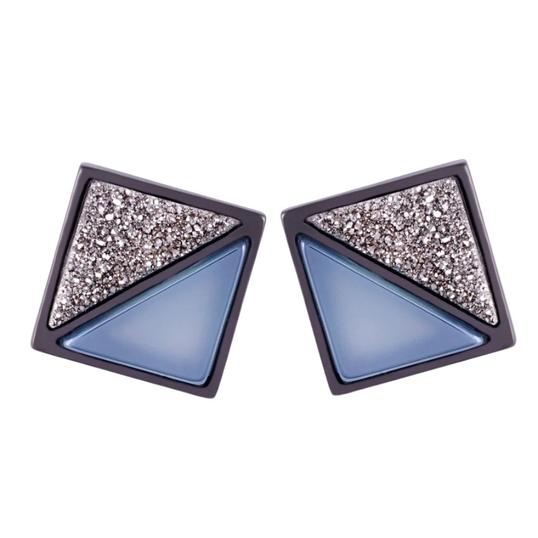 Blue Pearl & Platinum Druze EARRING - BLACK RHODIUM