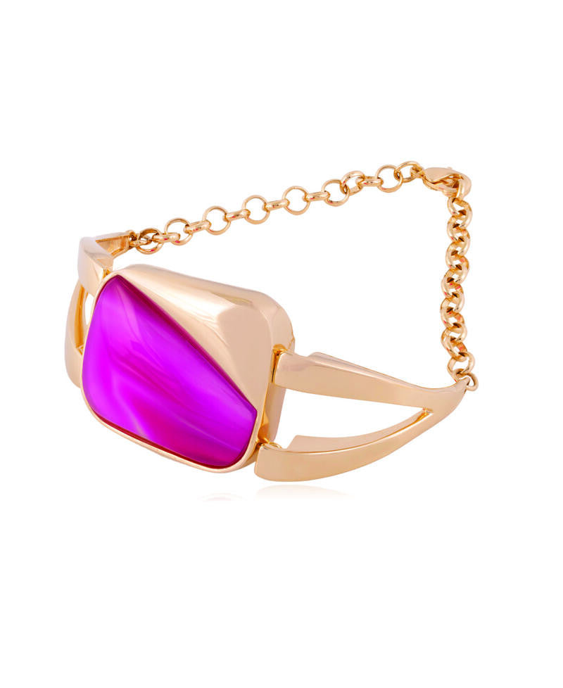 PINK STRIPED AGATE - BRACELET - GOLD PLATED