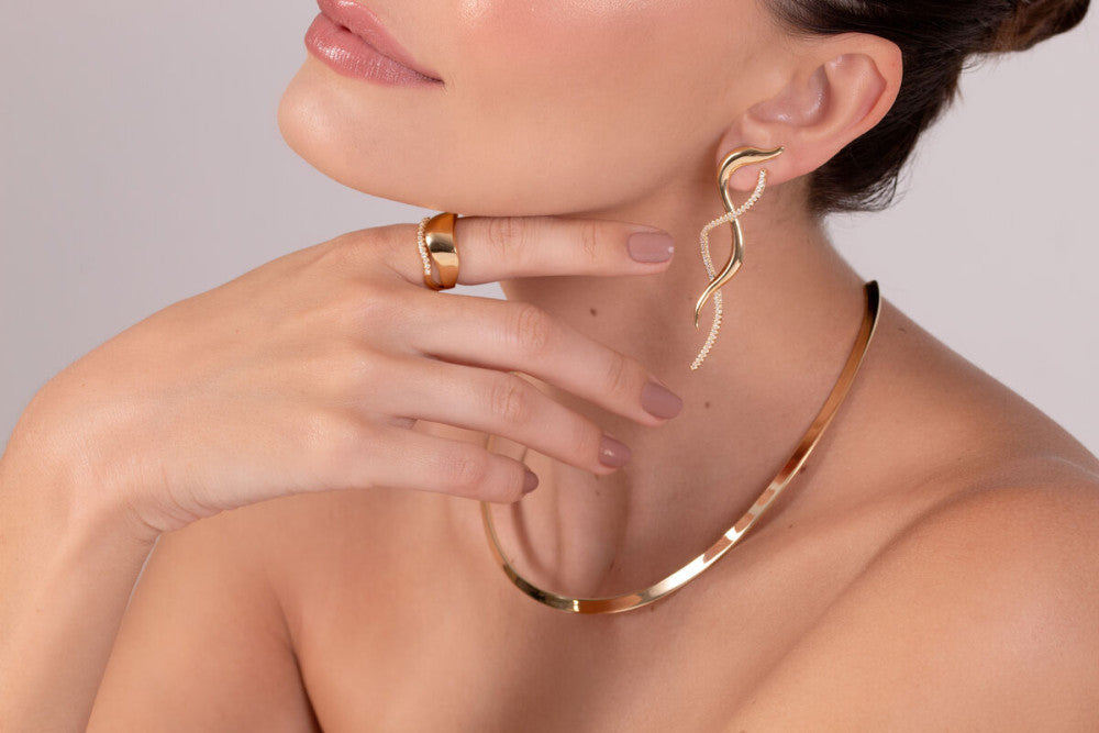 DOUBLE SNAKE WITH ZIRCONIAS - GOLD PLATED EARRING