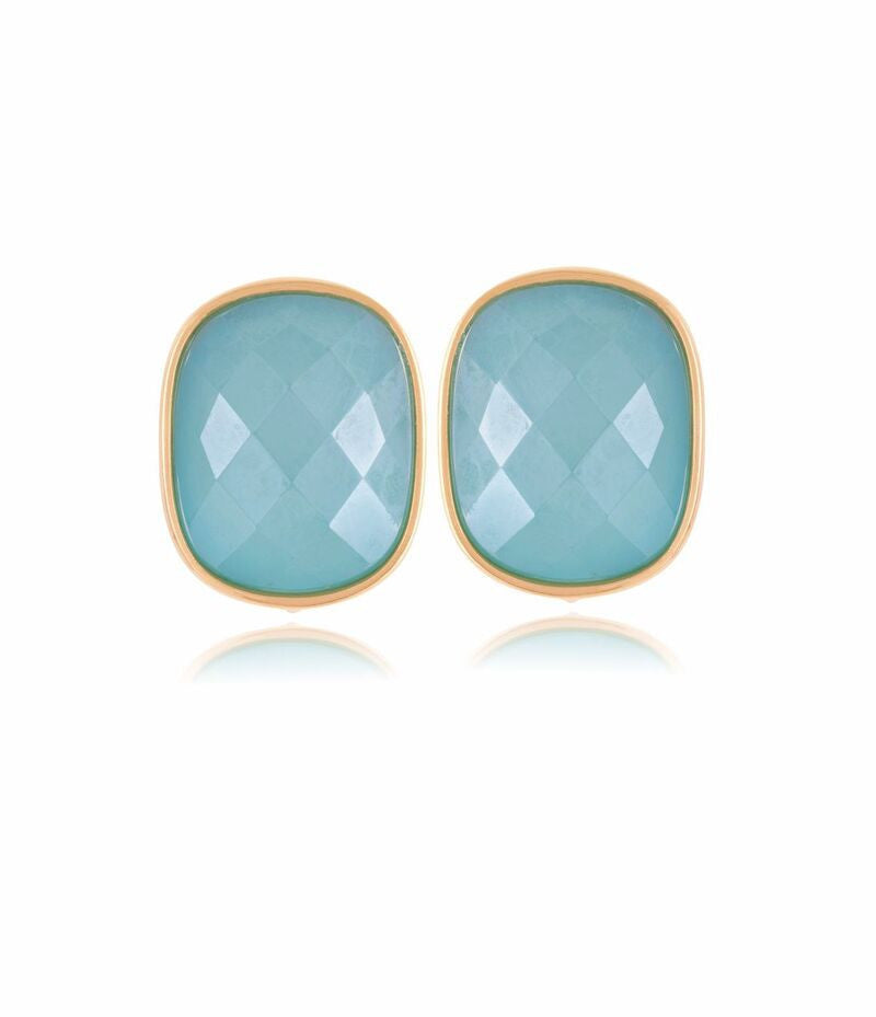 SKY BLUE PERSONAL SQUARE EARRING - GOLD PLATED