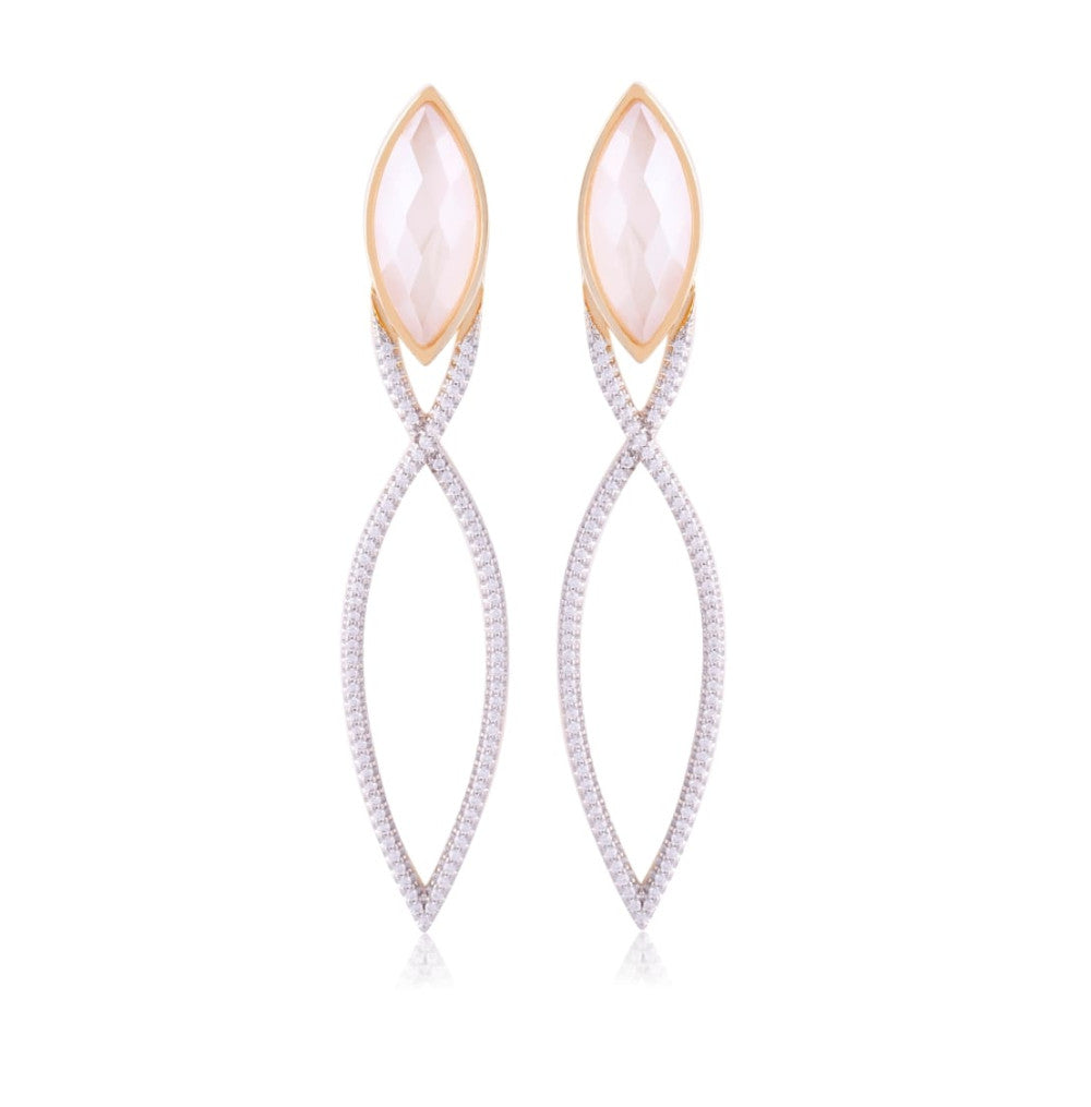 PEARLIZED MILKY QUARTZ EARRING - GOLD PLATED - DROP SHAPE