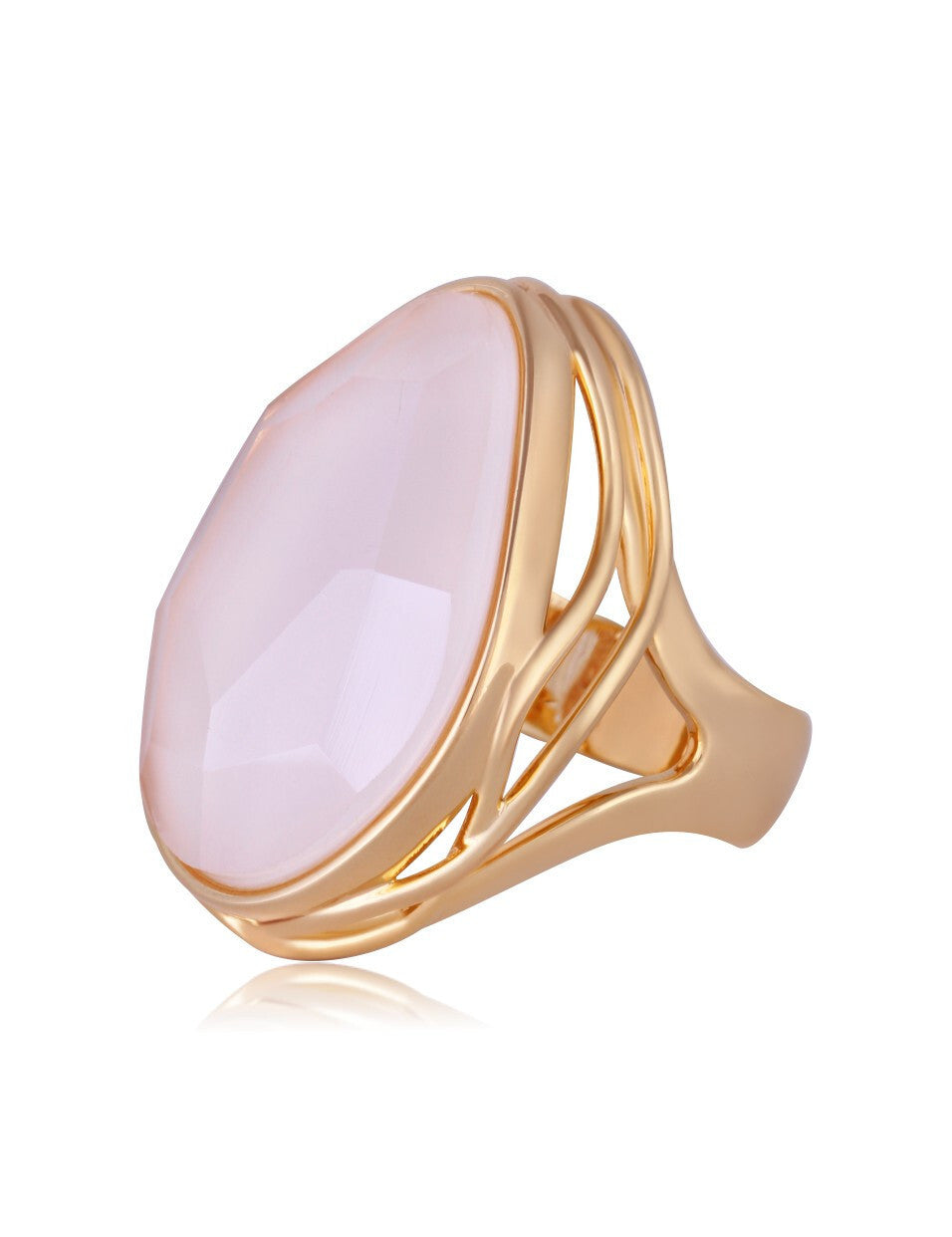 RING - GOLD PLATED - PEARLIZED MILKY QUARTZ STONE