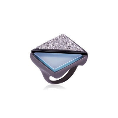 SKY BLUE AND PLATINUM DRUSE RING - BLACK METALLIZATION