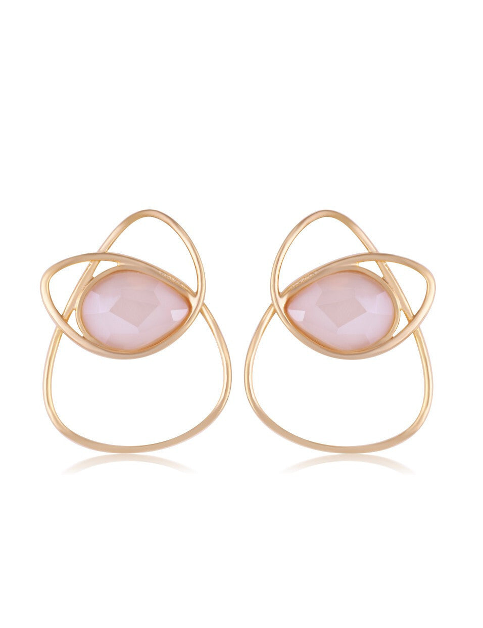 MILKY QUARTZ ARTISTIC DESIGN EARRING - GOLD PLATED