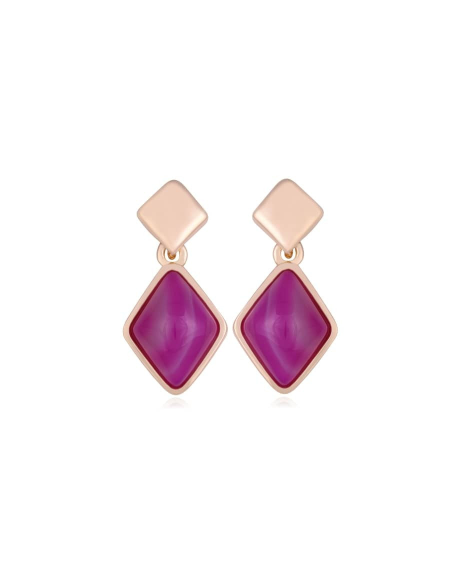 PINK STRIPED AGATE - DIAMOND SHAPE EARRING - GOLD PLATED