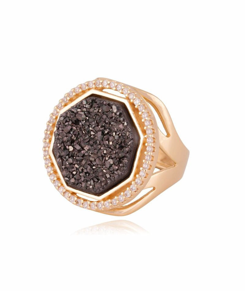 RING - GOLD PLATED - BLACK DRUSE