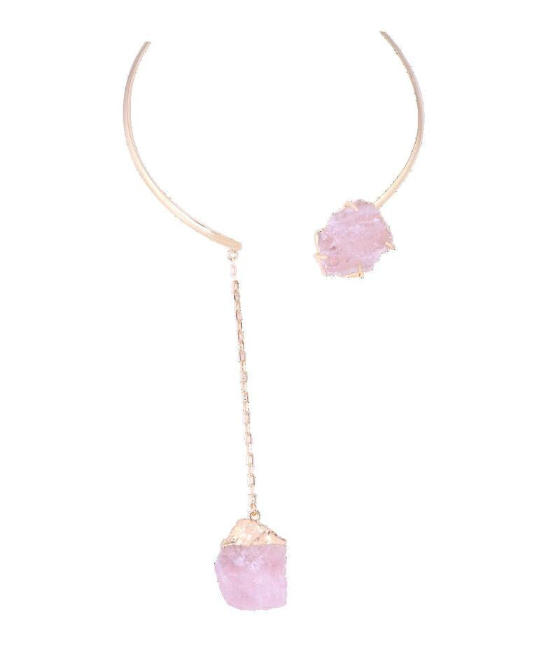 HOOP NECKLACE - GOLD PLATED - ROUGH PINK QUARTZ STONE