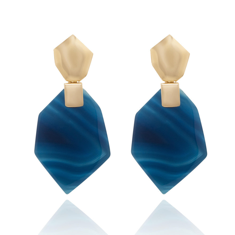 BLUE BIC STRIPED AGATE - EARRING - GOLD PLATED