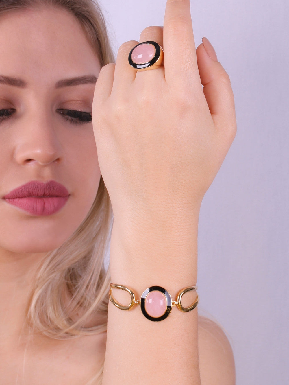 PINK QUARTZ - BRACELET - GOLD PLATED