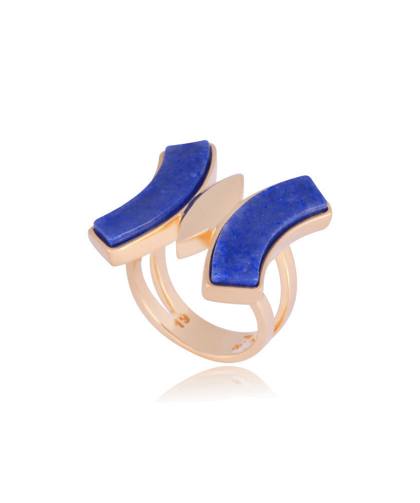 RING - GOLD PLATED - BLUE QUARTZ STONE ANIL