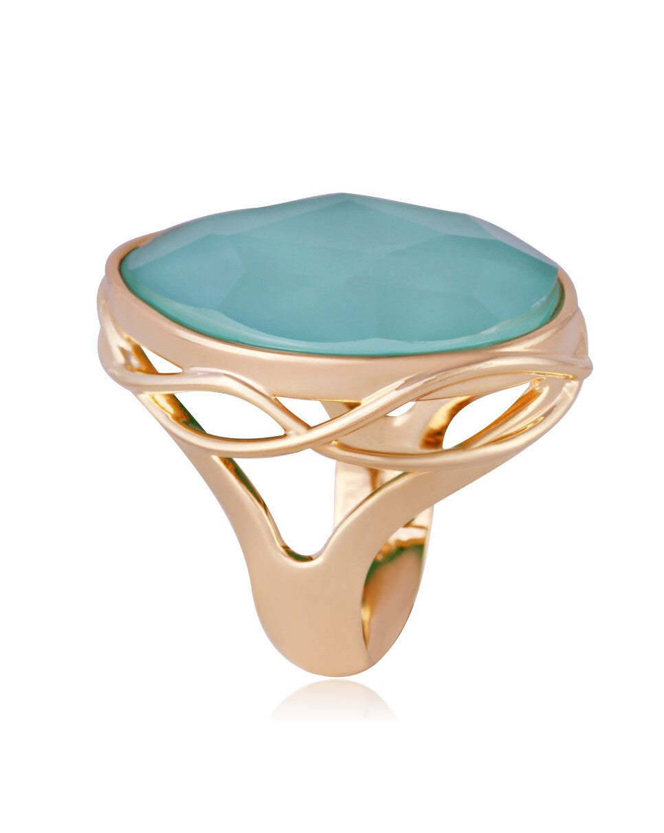 RING - GOLD PLATED - SEAWATER PEARL QUARTZ STONE