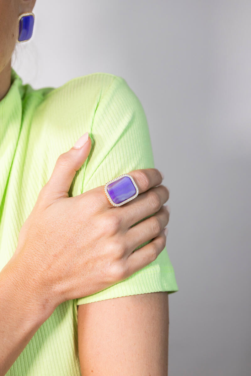 RING - GOLD PLATED - PURPLE AGATE