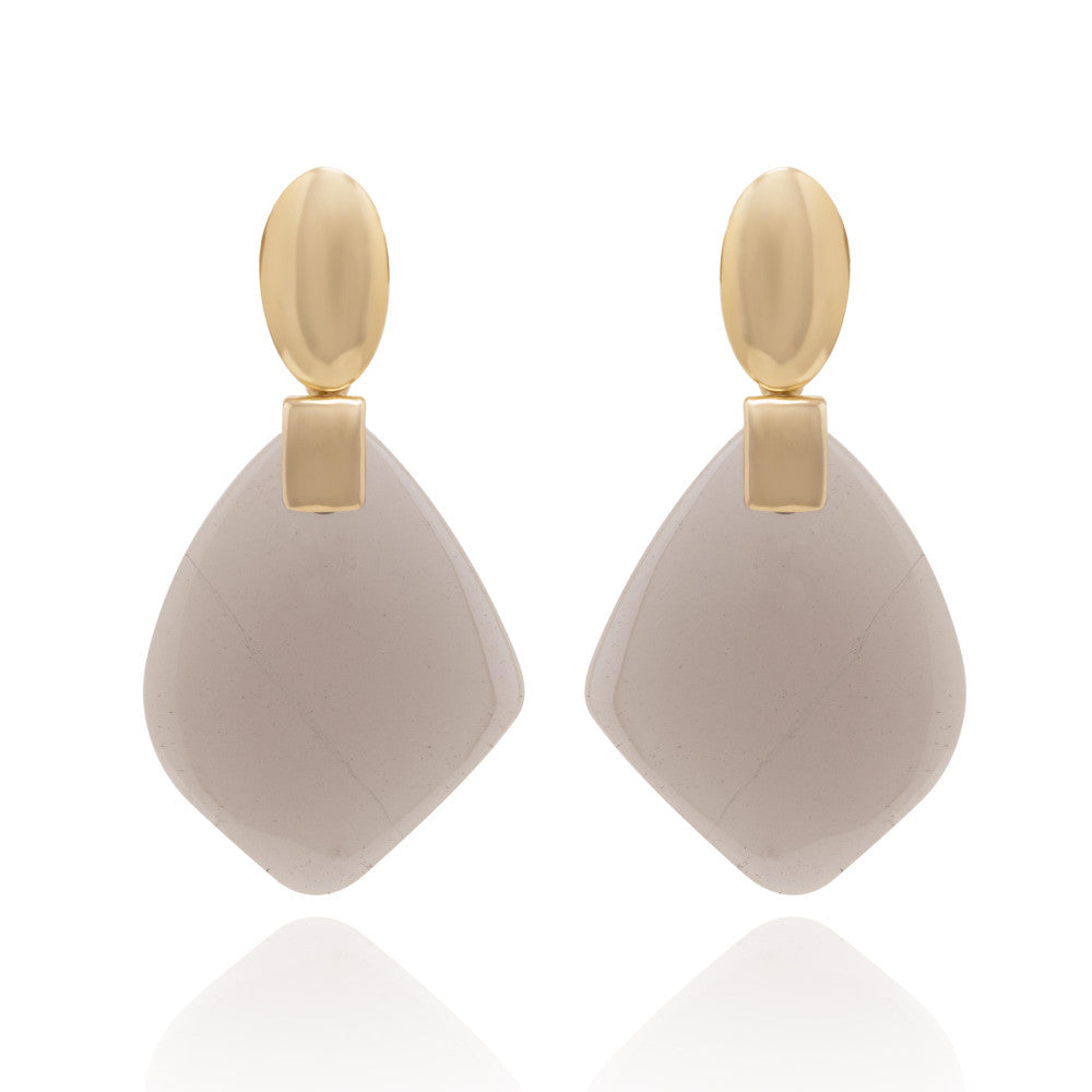 SMOKY QUARTZ LEAF SHAPE EARRING - GOLD PLATED