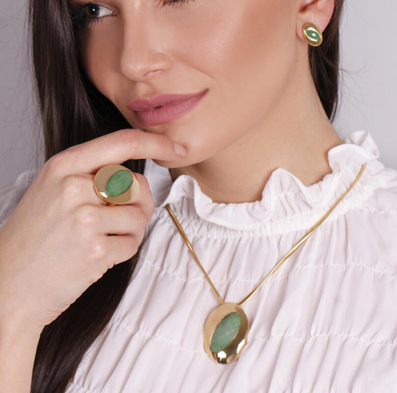 GREEN EARRING - GOLD PLATED