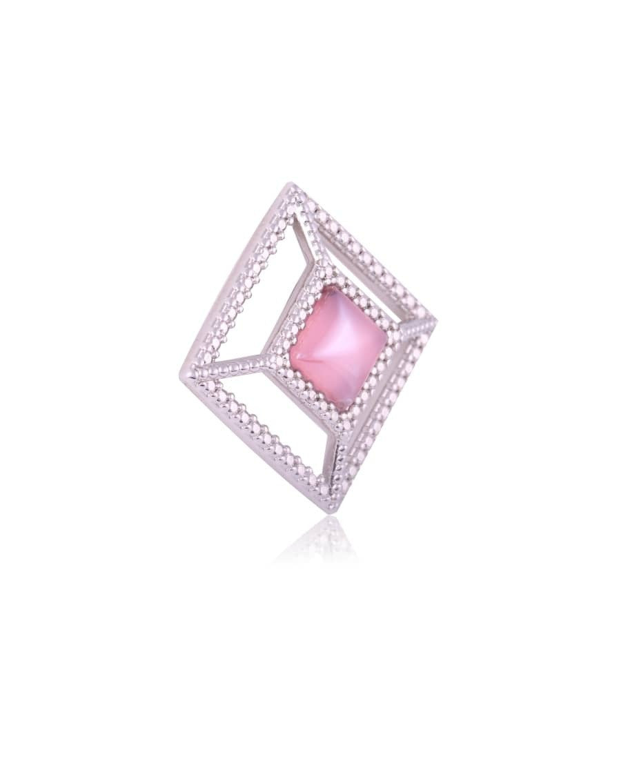 Pink Cassis Quartz and Zirconia - EARRING - WHITE GOLD