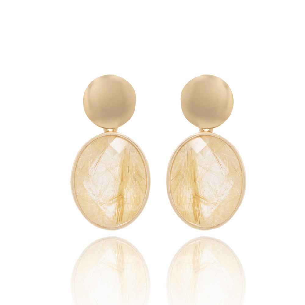 RUTILATED QUARTZ - OVAL PENDANT EARRING