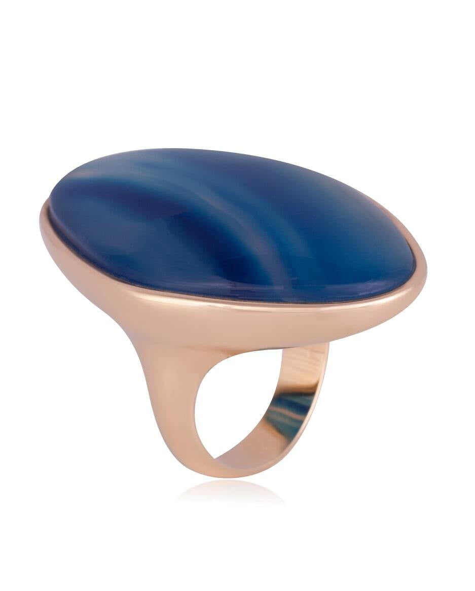 RING - GOLD PLATED - BLUE AGATE STONE WITH BIC STRIPES