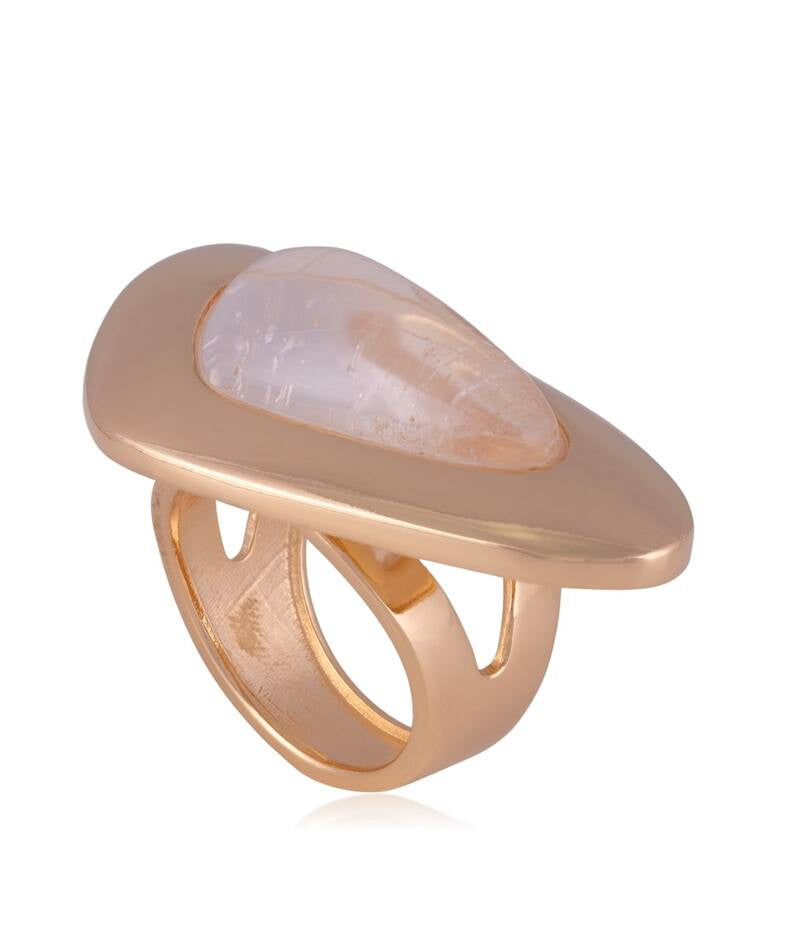 RING - GOLD PLATED - PEARLIZED ROCK CRYSTAL STONE