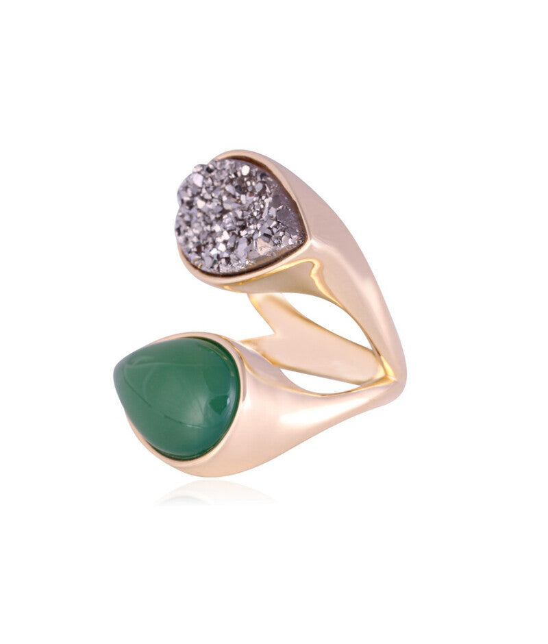 Natural Green Agate and Titanium Druse stone - RING