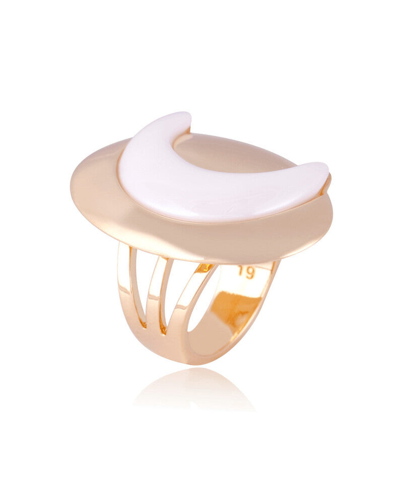 RING - GOLD PLATED - PEARLIZED PORCELAIN STONE