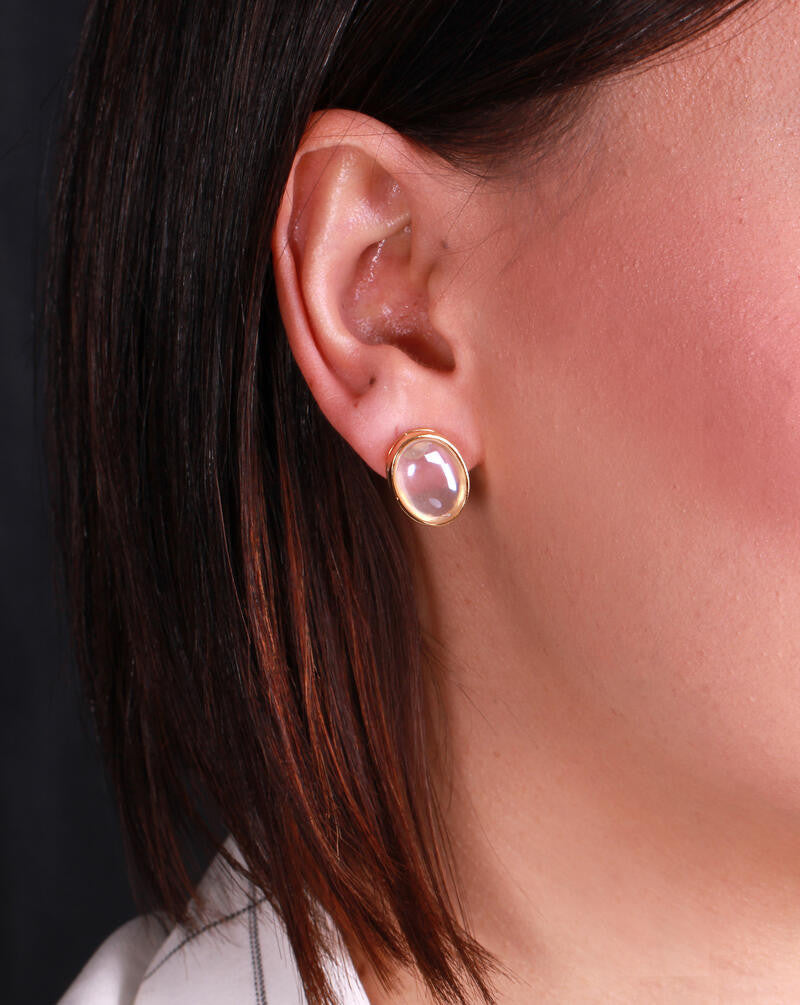 PEARLIZED MILKY QUARTZ LIGHT POINT EARRING - GOLD PLATED