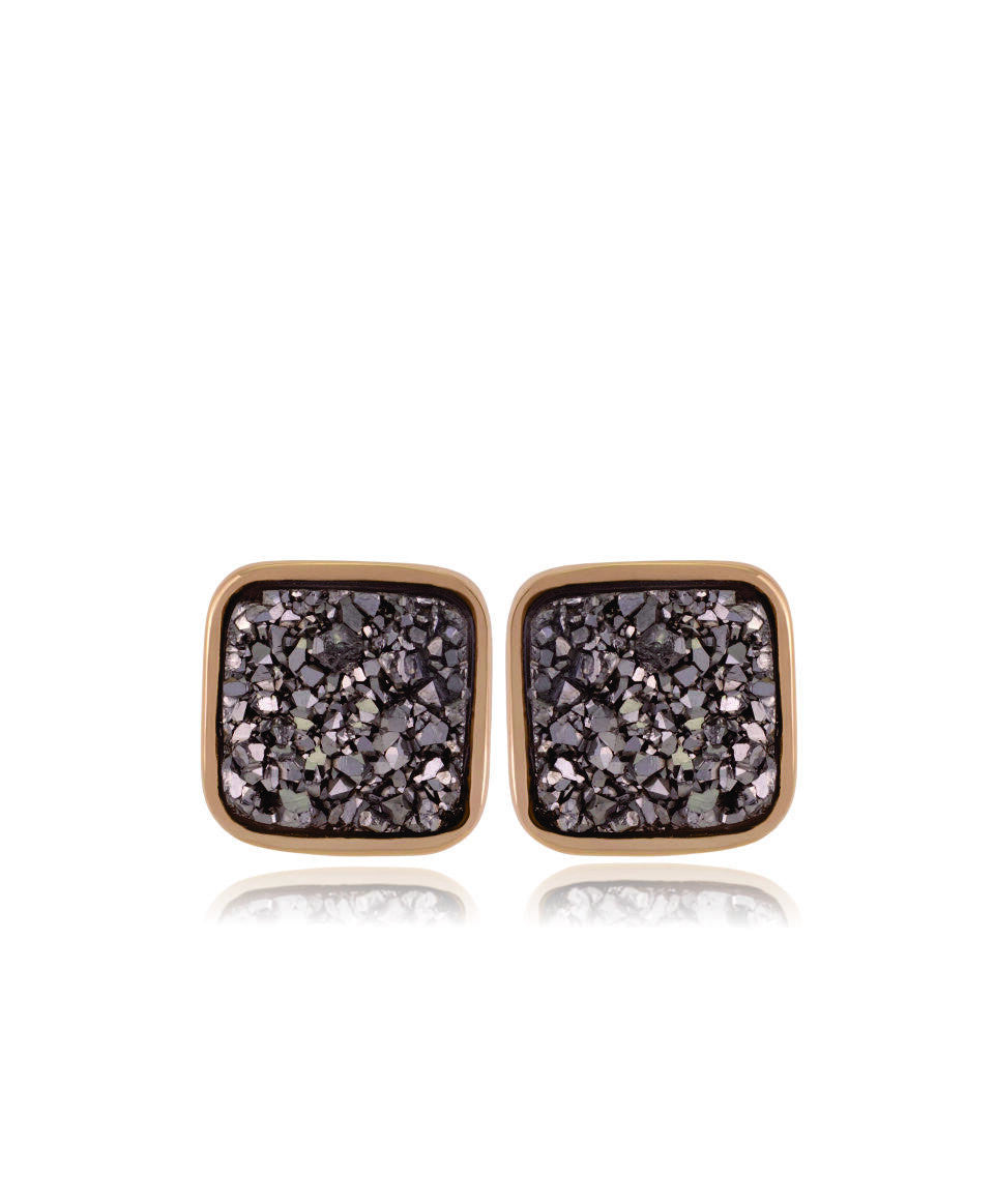 PLATINUM DRUSY - SMALL SQUARE EARRING - GOLD PLATED