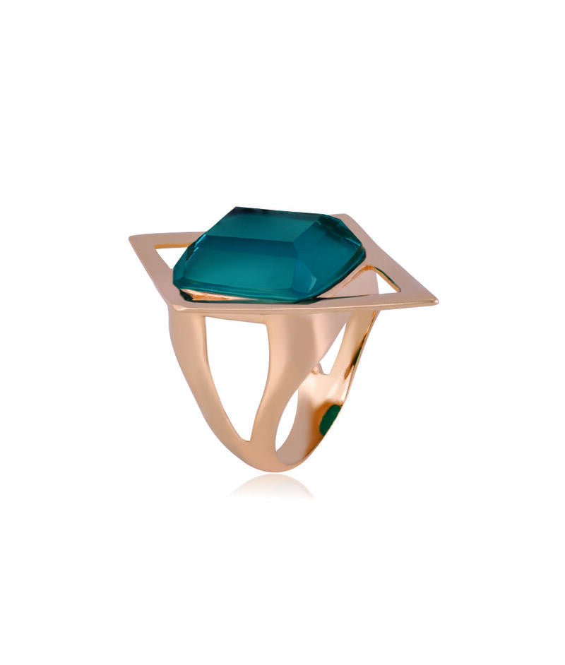 RING - GOLD PLATED - IT'S CYAN STONE