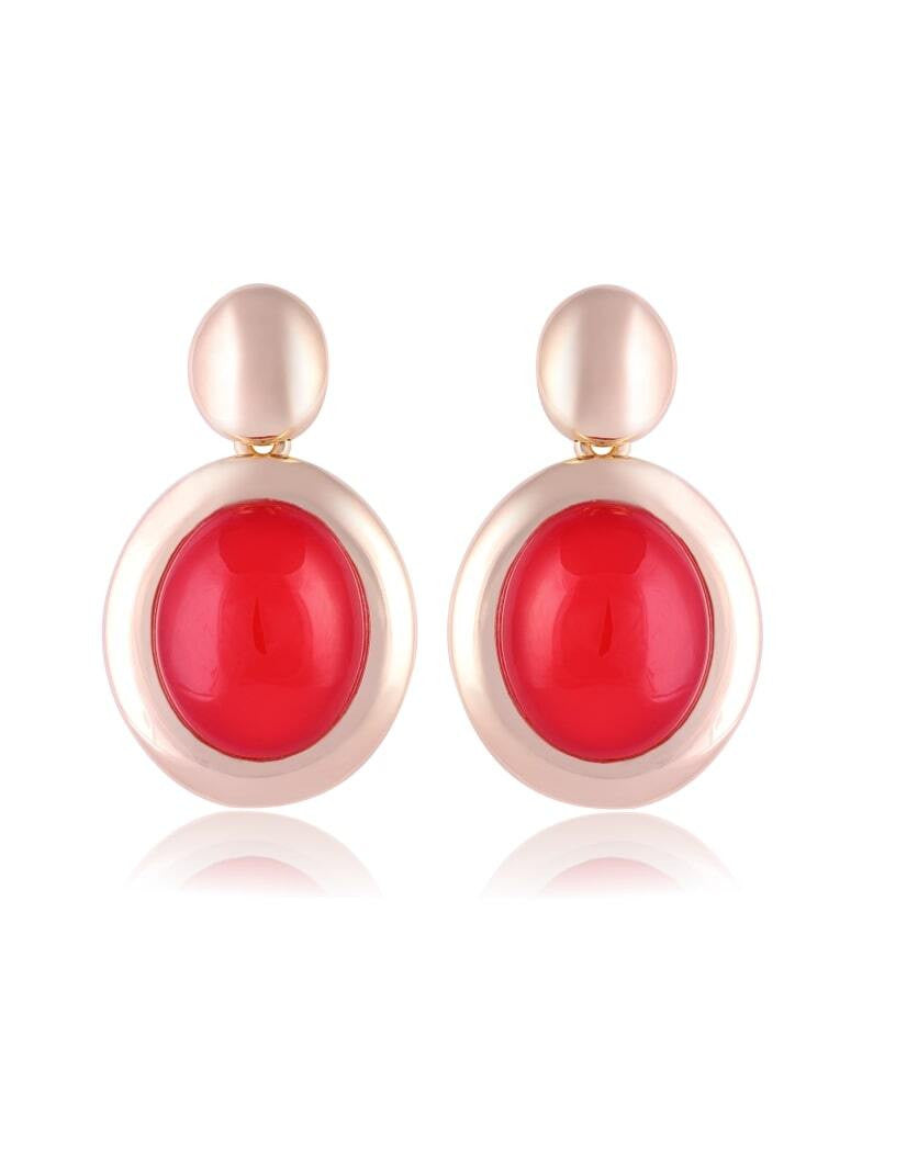 DOBLE CIRCULAR RED ROCK CRYSTAL EARRING - GOLD PLATED